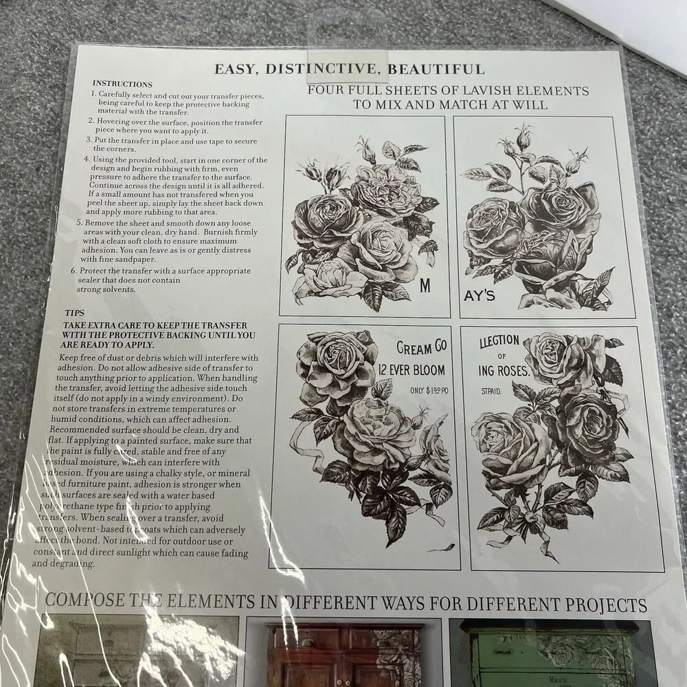 IOD MAYA'S ROSES TRANSFER PACK IRON ORCHID DESIGNS NEW FLORAL